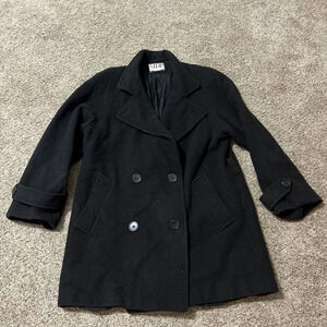 VTG MDP Mario De Pinto Classic Black‎ Wool Overcoat Timeless Peacoat Trench Chic